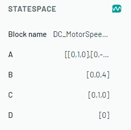 Configuration of the state space block